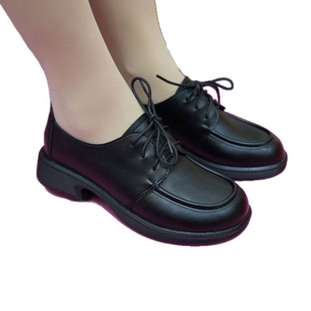 Ženske loaferice s debelim petom i vezicama, jesen 2025 - PU koža, retro stil, udobne i svestrane