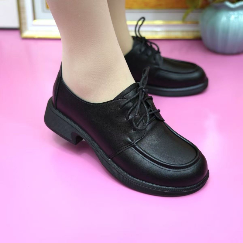Ženske loaferice s debelim petom i vezicama, jesen 2025 - PU koža, retro stil, udobne i svestrane