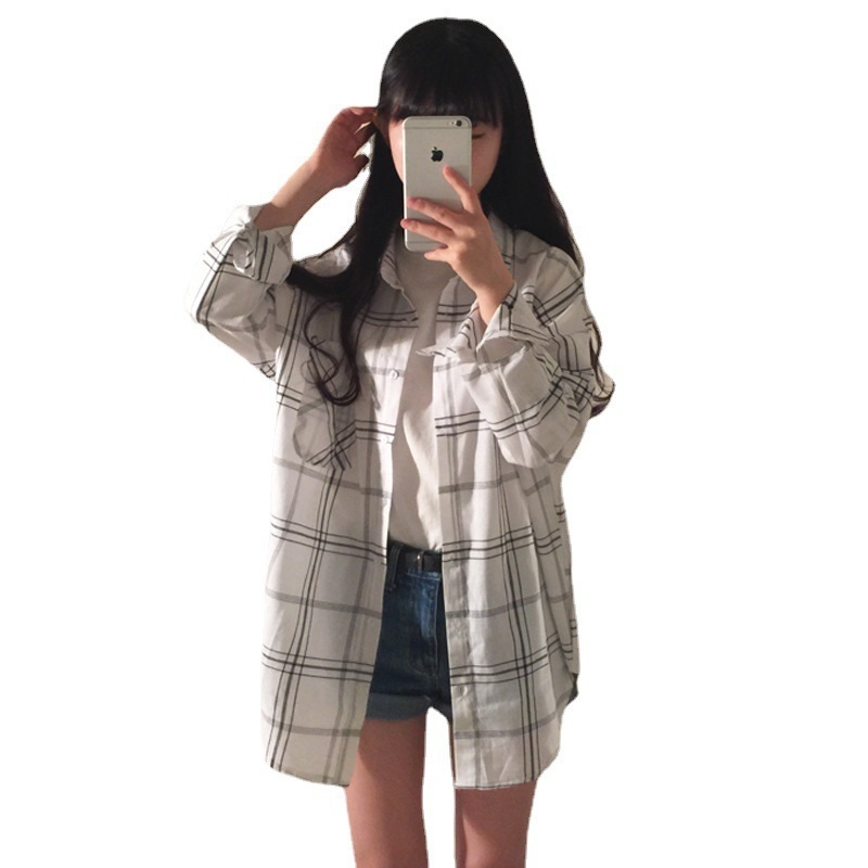 Ženska karirana košulja s reverom, dugi rukavi, cardigan stil, jesenji ležerni top