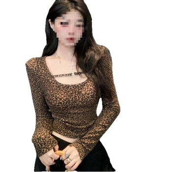Ženski top od modala s dugim rukavima, 260 g, mašna, leopard uzorak, top bez ramena
