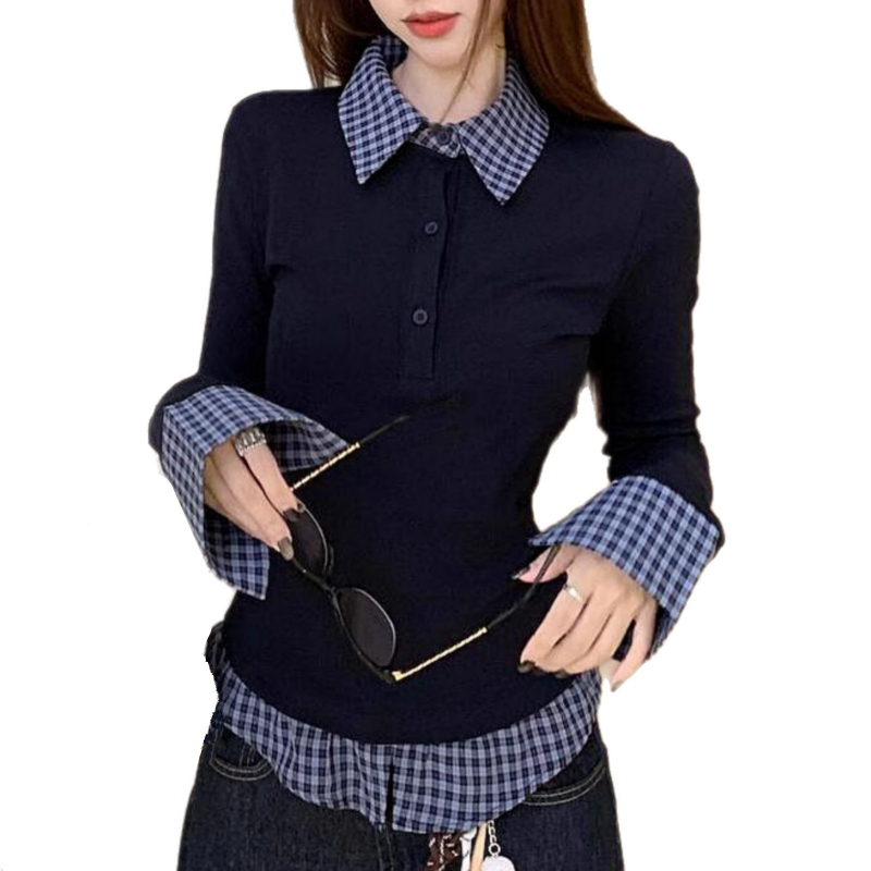 Ženska bluza s polo ovratnikom, lažni dvodjelni izgled, uski kroj, dugi rukavi, osnovni gornji dio