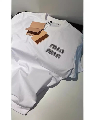 Ženski bijeli pamucni T-shirt kratkih rukava s kristalnim slovima, labav kroj, okrugli izrez, europski stil casual