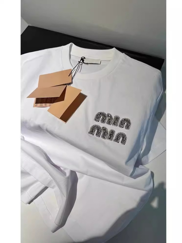 Ženski bijeli pamucni T-shirt kratkih rukava s kristalnim slovima, labav kroj, okrugli izrez, europski stil casual