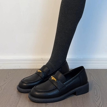 Britanske retro loaferice s okruglim nosom, slip-on, crne kožne ženske cipele s debelim potplatom