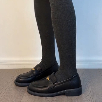 Britanske retro loaferice s okruglim nosom, slip-on, crne kožne ženske cipele s debelim potplatom