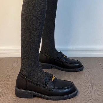 Britanske retro loaferice s okruglim nosom, slip-on, crne kožne ženske cipele s debelim potplatom