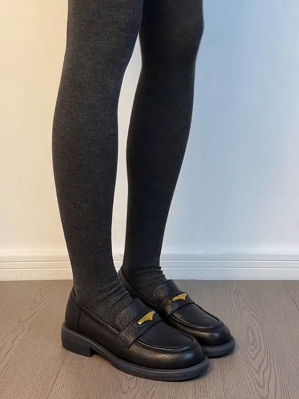 Britanske retro loaferice s okruglim nosom, slip-on, crne kožne ženske cipele s debelim potplatom