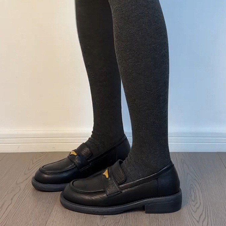 Britanske retro loaferice s okruglim nosom, slip-on, crne kožne ženske cipele s debelim potplatom