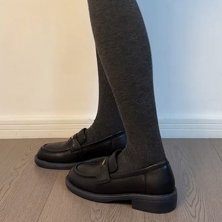 Britanske retro loaferice s okruglim nosom, slip-on, crne kožne ženske cipele s debelim potplatom