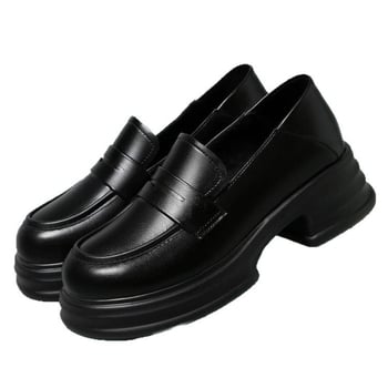 Ženske kožne loaferice s povećanjem visine, britanski stil, casual, s debelim potplatom, slip-on, jesen 2025
