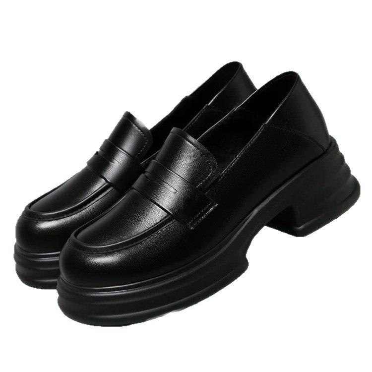Ženske kožne loaferice s povećanjem visine, britanski stil, casual, s debelim potplatom, slip-on, jesen 2025