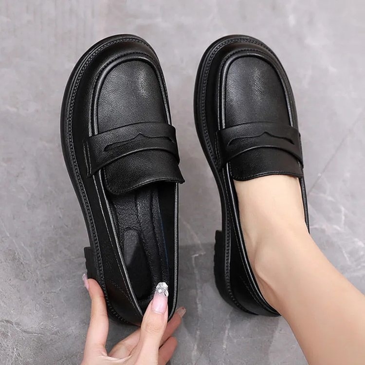Ženske loafers od PU kože, okrugli vrh, mekana gumena potplata, platforma, britanski stil, svakodnevne udobne cipele, jesen 2025