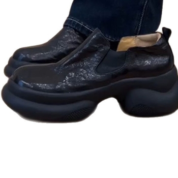 Ženske crne mokasine s debelim potplatom, britski retro stil, slip-on cipele za svakodnevnu upotrebu