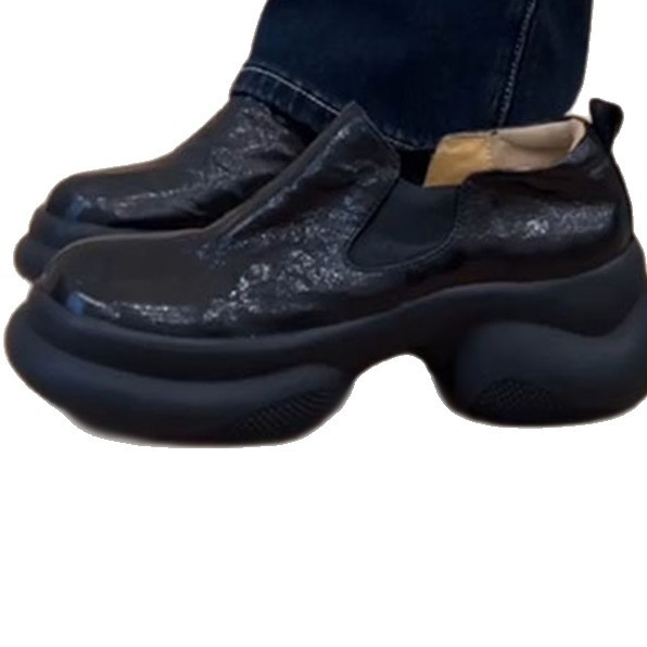 Ženske crne mokasine s debelim potplatom, britski retro stil, slip-on cipele za svakodnevnu upotrebu