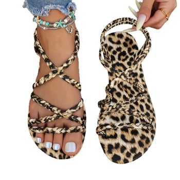 Ženske ploske sandale s pletenim trakama i leopard uzorom – retro inspiracija, udobnost ljeta