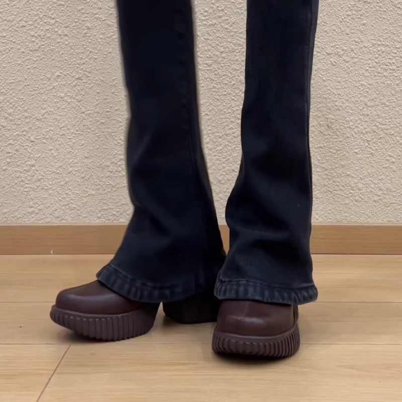 Ženske kožne loaferice s okruglim vrhom, elastičan duboki otvor, debela retro potplat, visina pete 7,5 cm