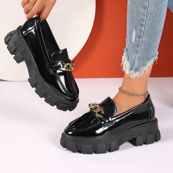 Ženske kožne loaferice s metalnom kopčom, debelim potplatom i kvadratnim petom, britanski stil, svakodnevne cipele