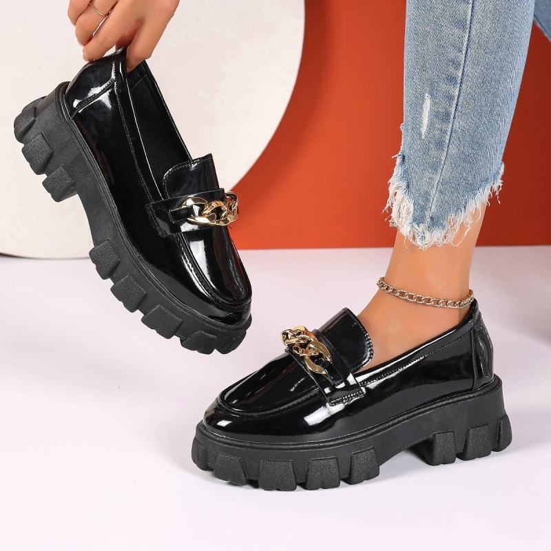 Ženske kožne loaferice s metalnom kopčom, debelim potplatom i kvadratnim petom, britanski stil, svakodnevne cipele