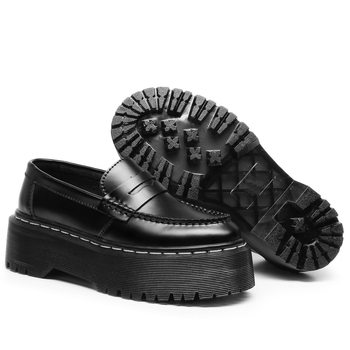 Unisex loaferice od prave kože s platformom, okrugli vrh, britanski stil