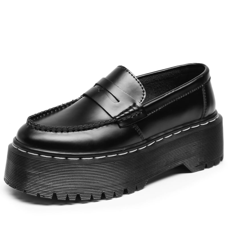 Unisex loaferice od prave kože s platformom, okrugli vrh, britanski stil