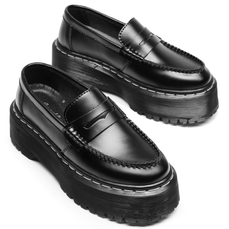 Unisex loaferice od prave kože s platformom, okrugli vrh, britanski stil