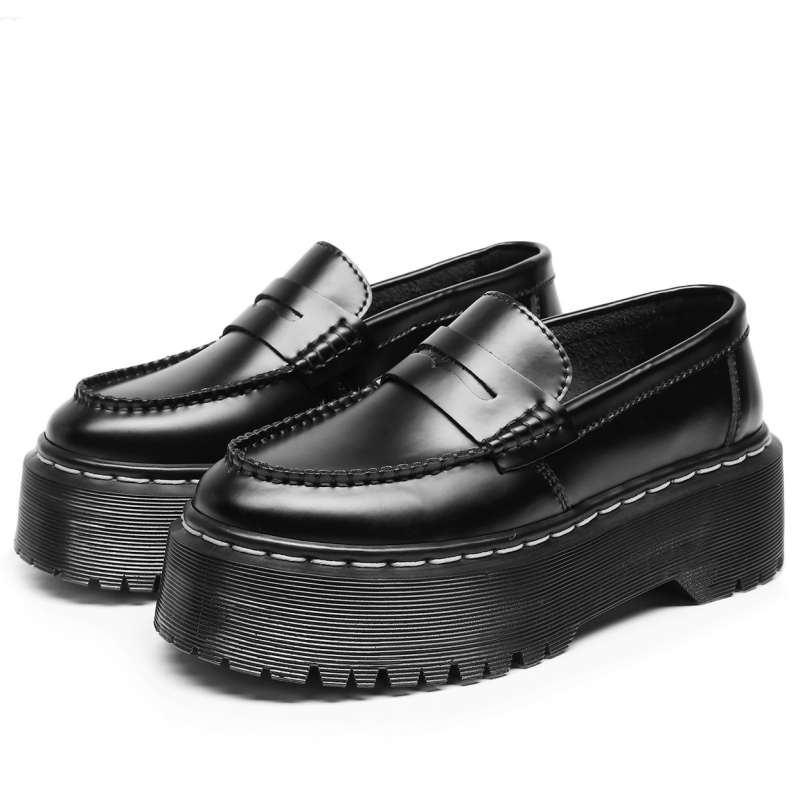 Unisex loaferice od prave kože s platformom, okrugli vrh, britanski stil
