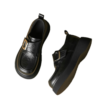 Ženske loafers 2026, kožne cipele u britskom stilu s jedinstvenim vintage dizajnom, okrugli vrh, sjajna koža, debela peta