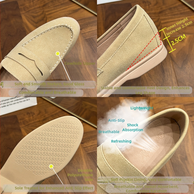 2025 ljetni udobni slip-on loaferi, britanski stil, unutarnje povećanje visine, mikrovlakna gornja, za žene
