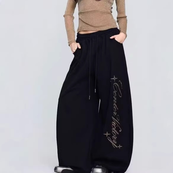 2026 korejski stil s otiskom, hlače s vezicama za ženske ulične plesove, hip-hop casual dugačke hlače