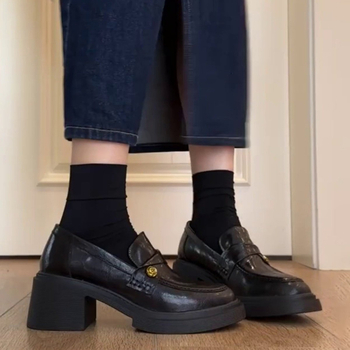 Ženske loaferice od mekane mikrovlaknaste kože, s debelom potplatom, slip-on, visok 6–8 cm, za jesen, britanski retro stil