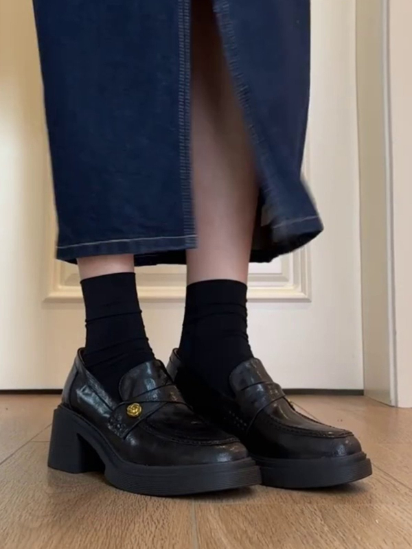 Ženske loaferice od mekane mikrovlaknaste kože, s debelom potplatom, slip-on, visok 6–8 cm, za jesen, britanski retro stil