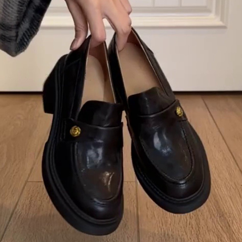 Ženske loaferice od mekane mikrovlaknaste kože, s debelom potplatom, slip-on, visok 6–8 cm, za jesen, britanski retro stil