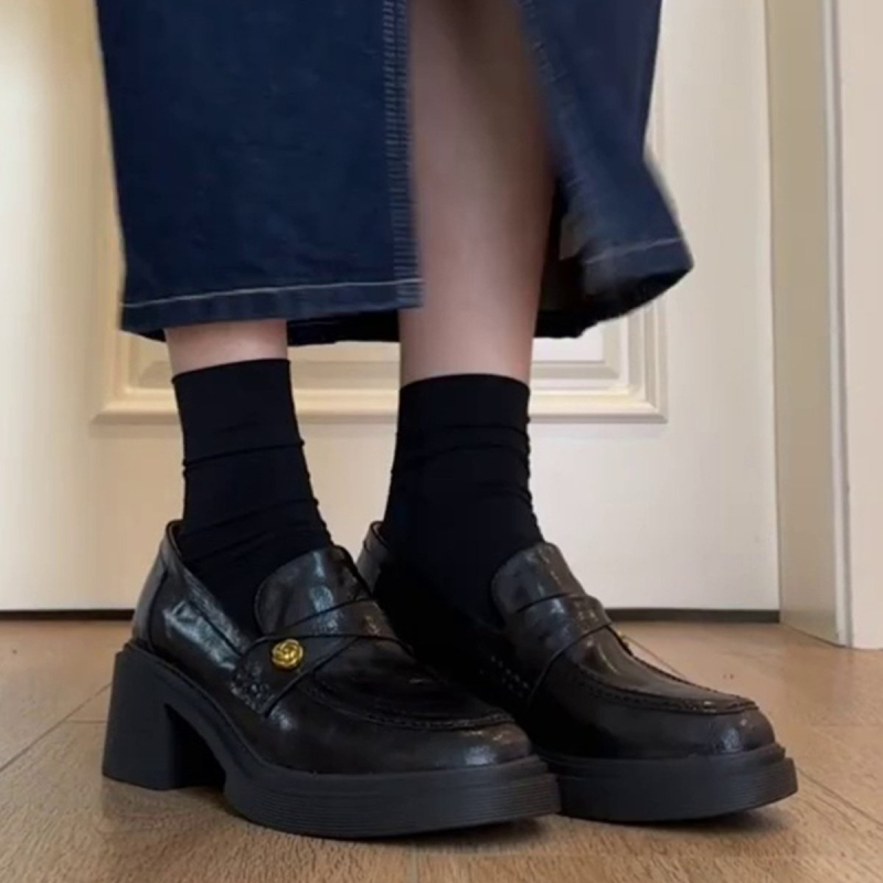 Ženske loaferice od mekane mikrovlaknaste kože, s debelom potplatom, slip-on, visok 6–8 cm, za jesen, britanski retro stil