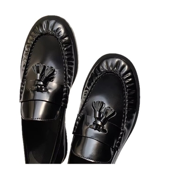 Ženske retro loaferice s resicama i plisiranim detaljima, britanski stil, slip-on cipele