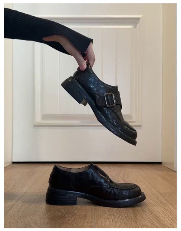 Proljeće 2026. Ženske kožne loaferice s debelim potplatom, udobne, protivklizne, retro stil s chunky petom, okrugli vrh