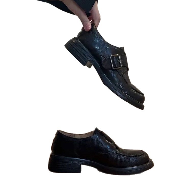 Proljeće 2026. Ženske kožne loaferice s debelim potplatom, udobne, protivklizne, retro stil s chunky petom, okrugli vrh