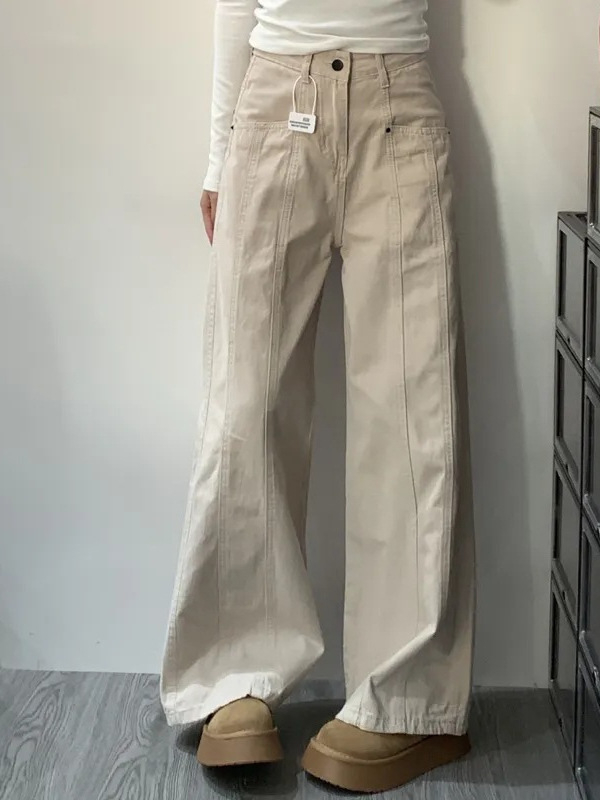 Ženske farmerice s širokim krojem za niske osobe – jesen, visoki struk, retro stil, denim s cargo džepovima