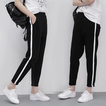Ženske proljetno-ljetne hlače s elastičnim pojasom, ravni kroj, cropped dužine, casual stil