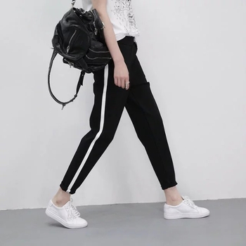 Ženske proljetno-ljetne hlače s elastičnim pojasom, ravni kroj, cropped dužine, casual stil