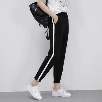 Ženske proljetno-ljetne hlače s elastičnim pojasom, ravni kroj, cropped dužine, casual stil