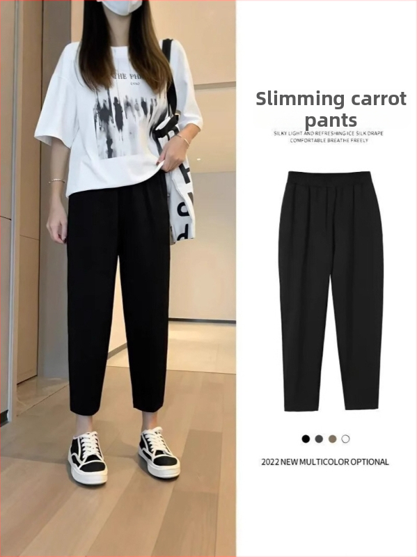 Ženske crne hlače u stilu mrkve, visoki pojas, opušten kroj harém, cropped duljina, plus size, sportsko–opuštene hlače