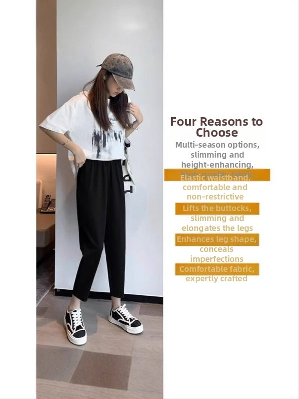 Ženske crne hlače u stilu mrkve, visoki pojas, opušten kroj harém, cropped duljina, plus size, sportsko–opuštene hlače