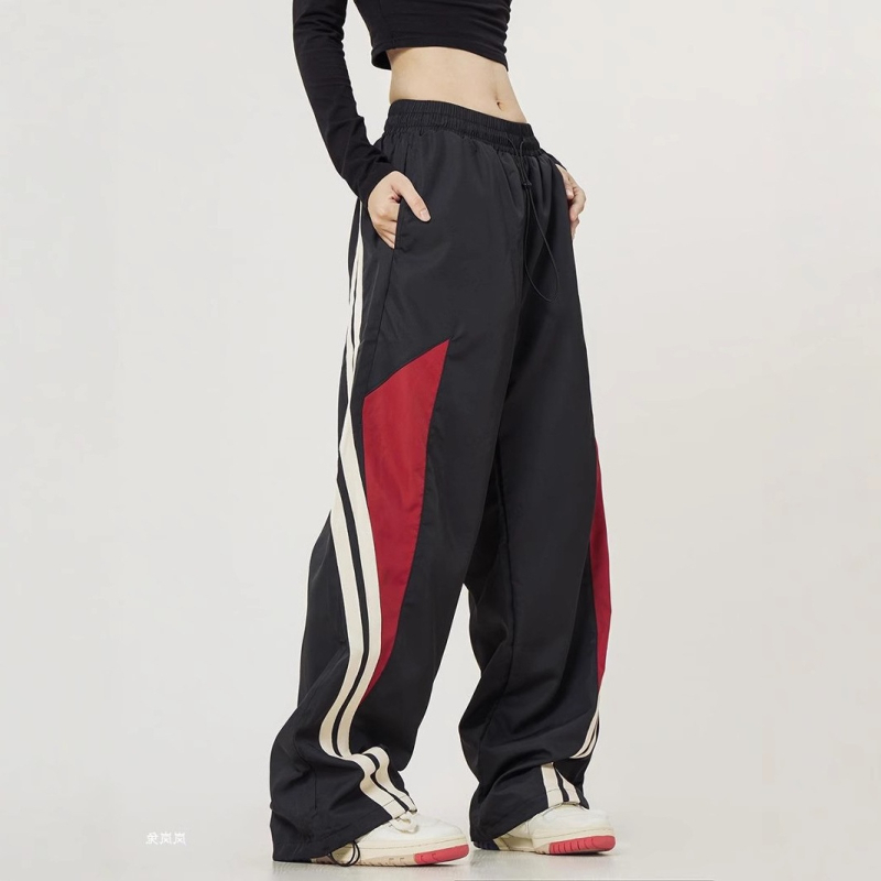 Ženske Harajuku retro street jogger hlače s elastičnim pojasom, patchwork dizajnom, visokim strukom i širokim opuštenim krojem