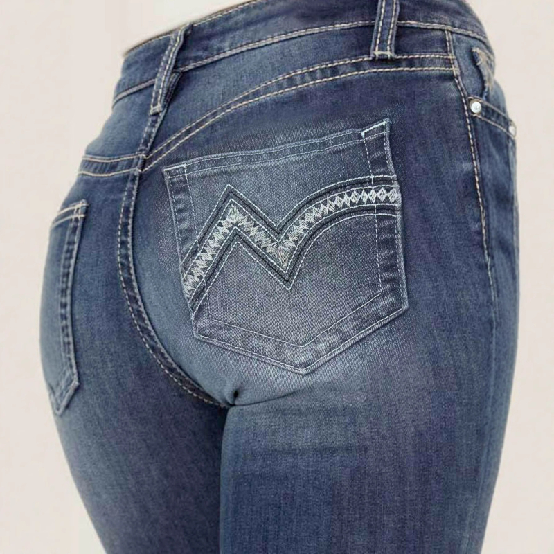 Ženske traperice s vezom, visokim strukom i širokim nogavicama, elastične, denim, proljeće 2025