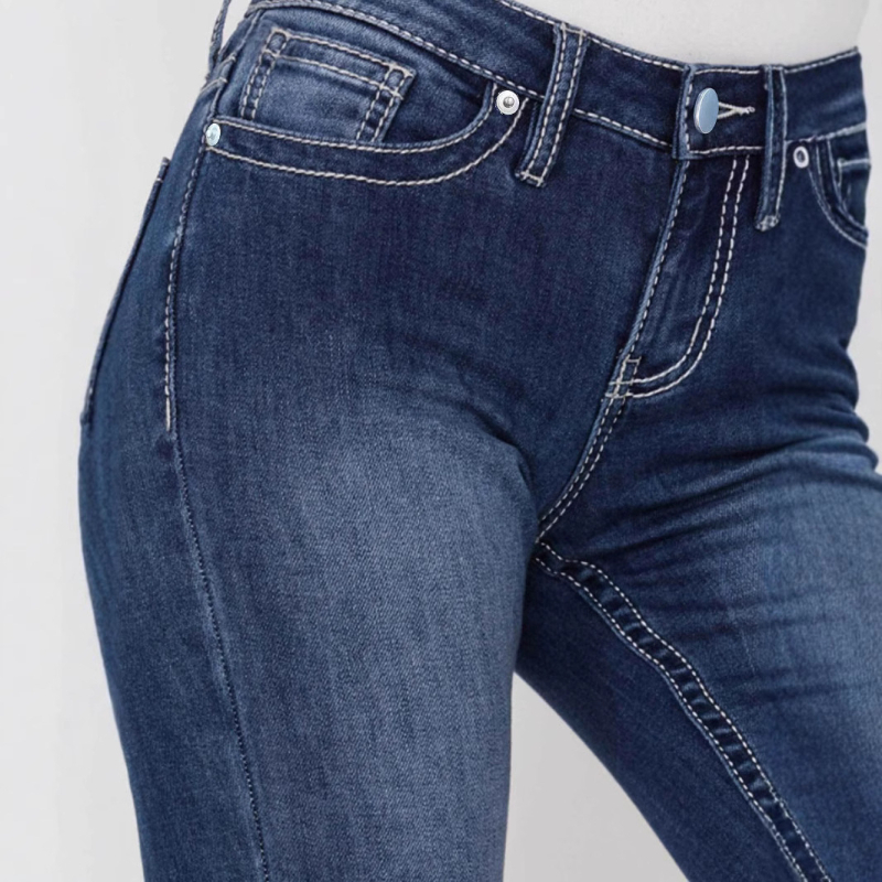 Ženske traperice s vezom, visokim strukom i širokim nogavicama, elastične, denim, proljeće 2025