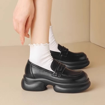 Ženske kožne loaferice s debelim potplatima, britski stil, casual obuća