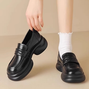 Ženske kožne loaferice s debelim potplatima, britski stil, casual obuća