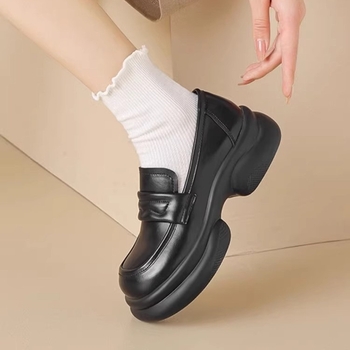 Ženske kožne loaferice s debelim potplatima, britski stil, casual obuća