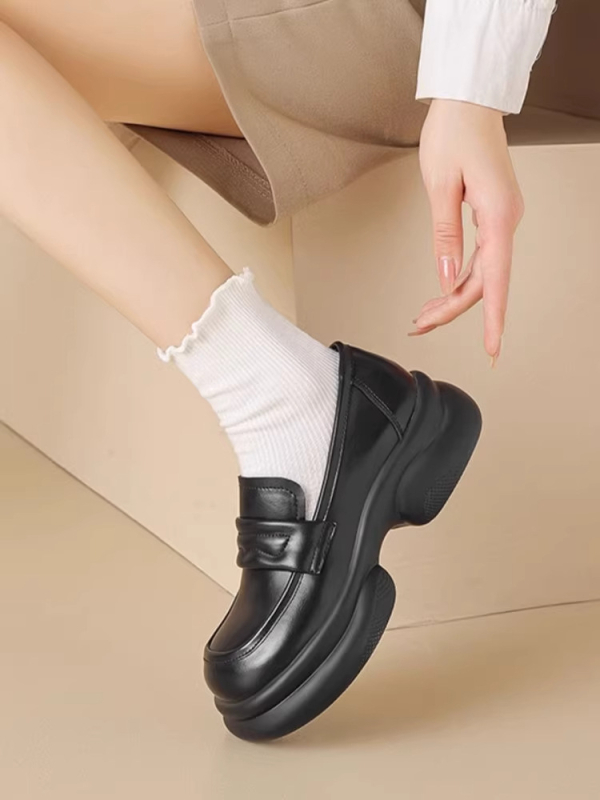 Ženske kožne loaferice s debelim potplatima, britski stil, casual obuća