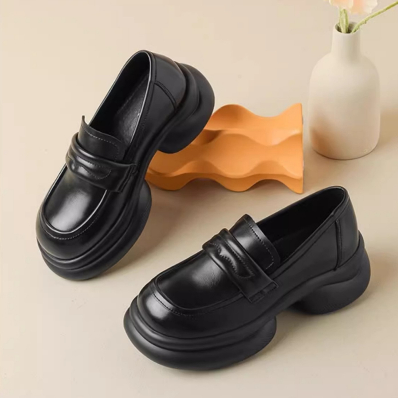 Ženske kožne loaferice s debelim potplatima, britski stil, casual obuća